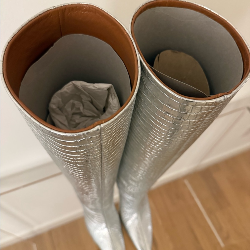 Paris Texas Silver Croc-Embossed Knee Boots - Picture 4 of 6